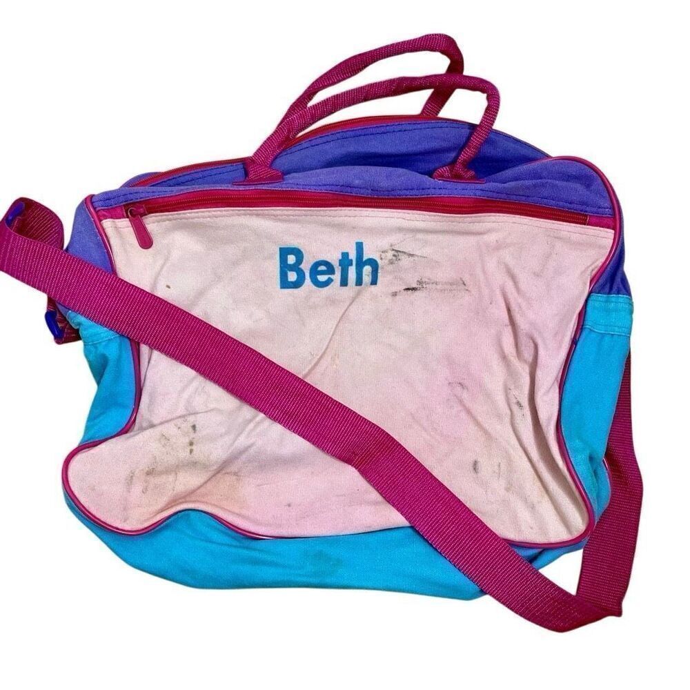Vintage Lillian Vernon Color block duffle bag Customized Beth Monogram Zipper 90